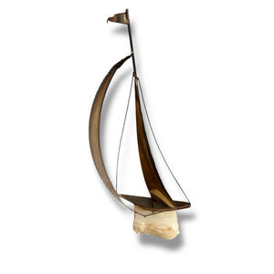 Vintage Copper/Brass Sailboat Sculpture On A Rock Art